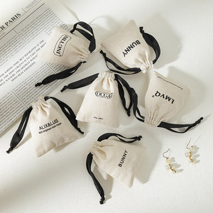 Custom Logo jewellery Necklace Earrings <b>Rings</b> organizer <b>storage</b> Packaging 8*10CM Pull rope cotton pouch Bag - Product Image 3