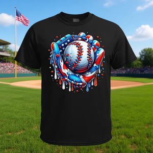 T-shirt unisexe pour adulte à manches courtes et col rond avec impression numérique, motif Baseball Drip Ice Cream Sprinkles Glove 4th Of July - Product Image 2