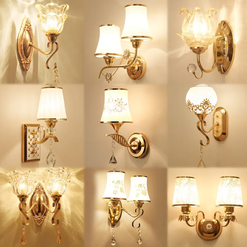 E27 E14 Light Shadow Luxury Gold Modern Simple Bedroom Living Room Background Decorative European Led Hotel Crystal Wall Lamp