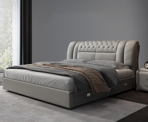 Muebles de dormitorio modernos Últimos diseños <span class=keywords><strong>Cama</strong></span> giratoria de cuero tamaño king para bodas Marco de madera de estilo suave Tamaños dobles Queen - Product Image 3