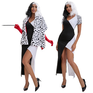 Ensemble de robe de sorcière Dalmatian noir et blanc avec châle, Costume de jeu de rôle pour femmes adultes, tenue de Cosplay pour fête d'halloween - Product Image 1