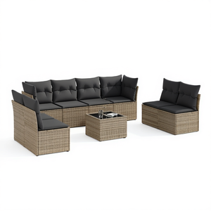 Pe <b>Rattan</b> Garden <b>Sofa</b> Set 6 Seater Outdoor Furniture Durable Contemporary Design Grey - Product Image 1