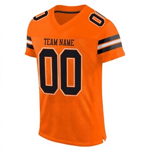 Custom Orange American Football Jersey Men's V-Neck T-Strap <b>Short</b> Sleeve 100% Cotton Breathable <b>Mesh</b> Sublimated Print Team Name - Product Image 1