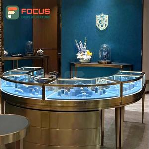 Luxury Wooden <b>Jewelry</b> Counter Glass Display Cabinet LED Light Modern High End Premium <b>Jewelry</b> Showcase Display - Product Image 5