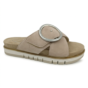 Sandalias Deslizantes de Cuero Beige con Amortiguación de Aire, Punta Abierta, Antideslizantes, Zapatos de Verano con Suela de Goma, Estilo Slip-On - Product Image 1