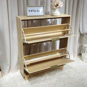 Mueble auxiliar con acabado de madera, MDF, 2 cajones, zapatero con puerta acanalada para guardar zapatos en la sala de estar - Product Image 5