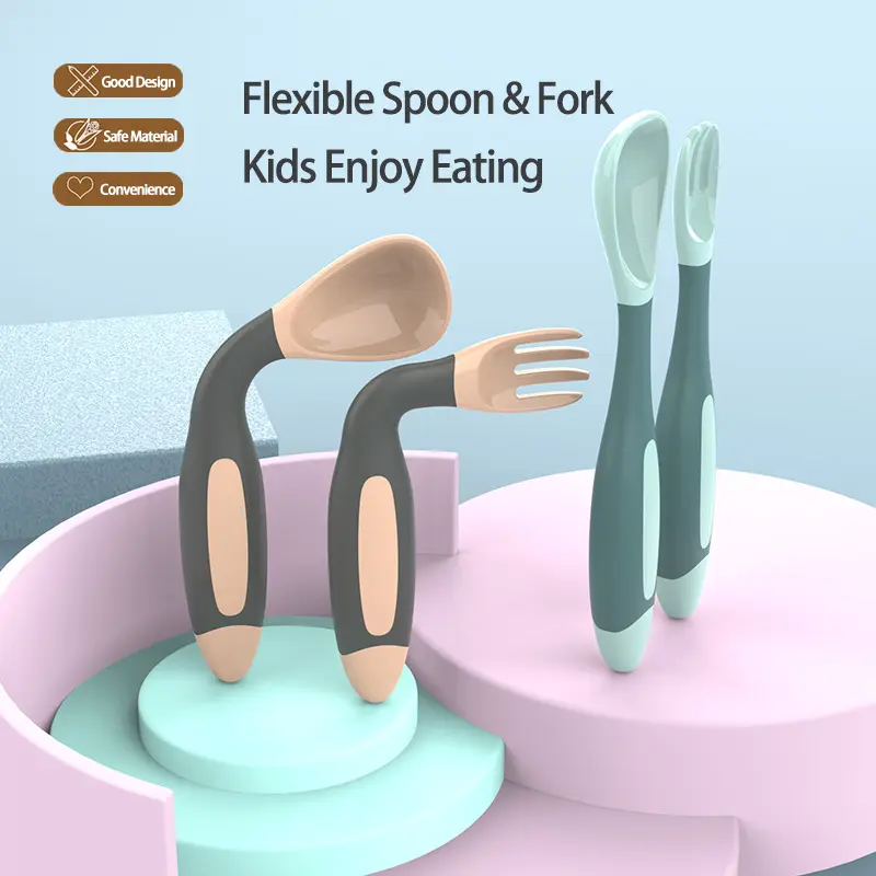 PP Toddler Utensils Bendable Utensils Set Training Feeding Baby Spoon and Fork Set Baby Products