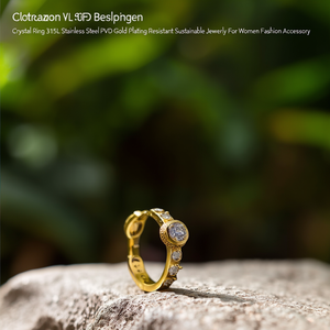 Anillo de Cristal en Acero Inoxidable 316L con Baño de Oro PVD, Joyería Sostenible y Resistente para Mujer, Accesorio de Moda - Product Image 3