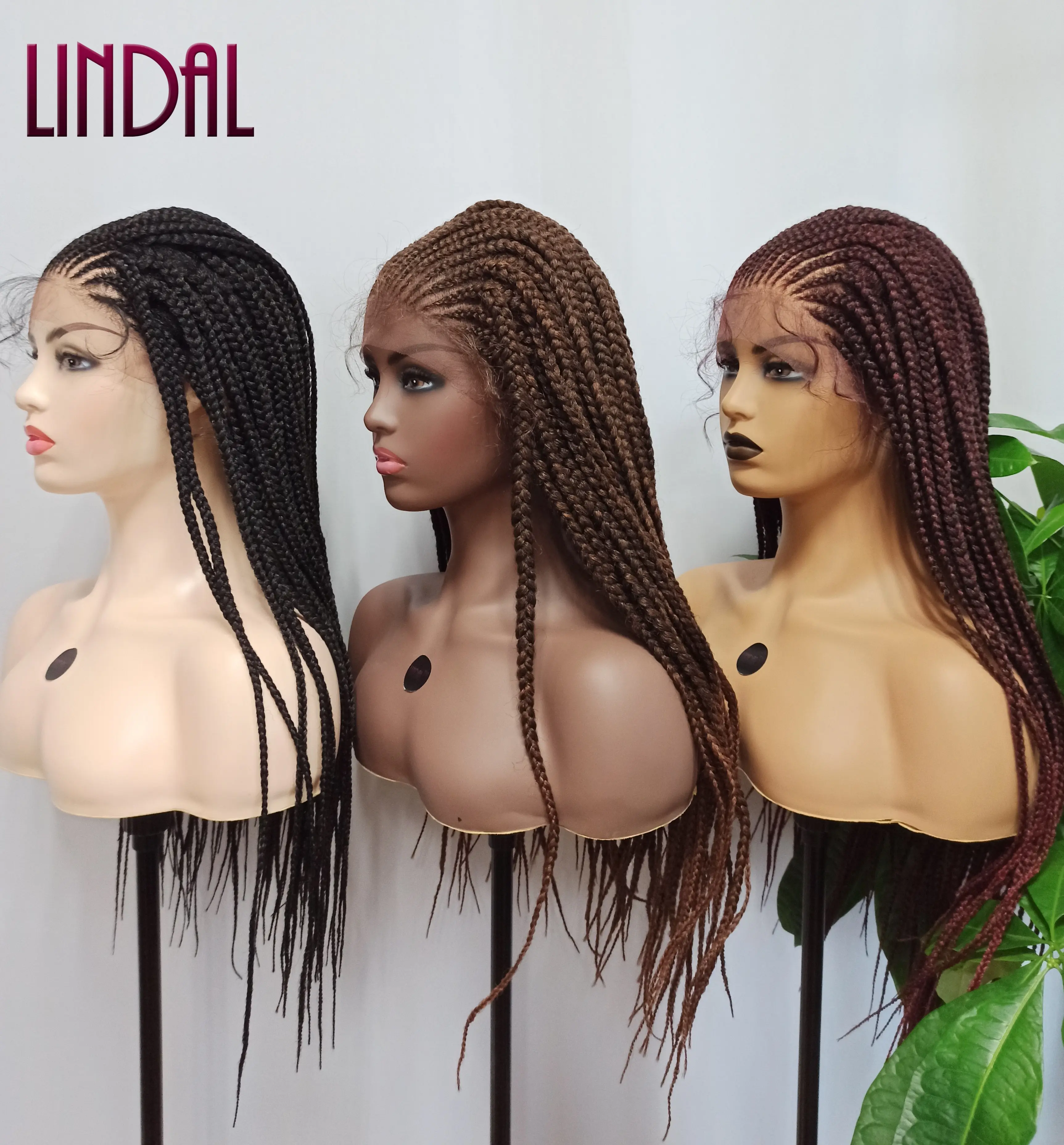 Lindal peruca cabelo sintético, longa reta, renda, trançada, natural, micro caixa