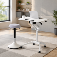 Bureau debout mobile inclinable et réglable en hauteur avec tabouret ergonomique à bascule – Ensemble poste de travail pour bureau à domicile