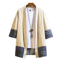 Vestes Kimono Homme M-5XL, Cardigan Léger Décontracté en Mélange Coton-Lin, Manches Courtes, Ouvert sur le Devant, Respirant, Lavé, Service OEM