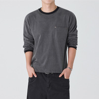 T-shirt à manches longues pour homme, délavé à l'acide, effet éclaboussures de peinture, faux deux pièces, coupe ample, déchiré, vintage, vente en gros