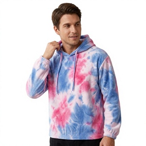Men's Tie-Dye Fleece Quarter <b>Zip</b> Pullover Hoodie Regular Fit Casual Stand Collar Long Sleeve Blue Pink White Pattern - Product Image 3