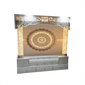 Modern Traditional Marble Look Teak Wood Temple Large Size Laser Cut Om Design Pooja Unit Premium Quality Teak Wood <b>Mandir</b> - Product Image 1