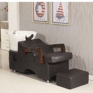 Fauteuil de lavage moderne pour salon, réglable, en cuir, avec pédale et bac de lavage, couleur personnalisable - Product Image 1