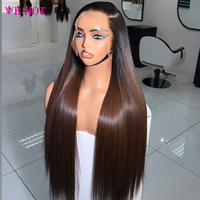 Perruques brunes en cheveux naturels lisses, 100 % cheveux humains, Lace Front 13x4 HD, transparentes, pour femmes noires