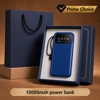 Powerbank fin et léger avec logo personnalisé OEM, 10000 mAh, matériau ABS, impression sérigraphique, câble intégré, support de téléphone, ensemble cadeau d'affaires