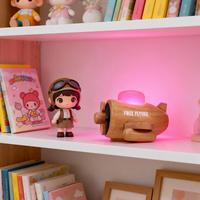 Lampe de table LED rechargeable par USB, design avion, base en bois moderne, pour chambre à coucher et usage domestique
