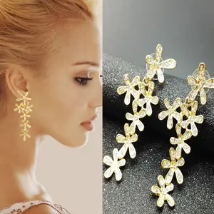 00190-2 Silver Chic Flower Statement Stud Earrings Handmade Drop Dangle Earrings für Women Girls