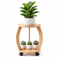 Support à plantes roulant en bois pour intérieur/extérieur, 2 niveaux, rond, avec roulettes verrouillables, écologique, pour la décoration du jardin et de la maison