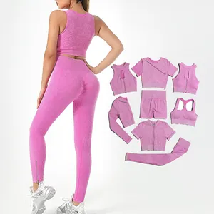 Set Yoga Tank-Top Bra Olahraga, Setelan Yoga Atasan Crop, Bra Olahraga Bentuk I, Ritsleting Depan, Legging Tanpa Kelim, Kualitas Desain Baru