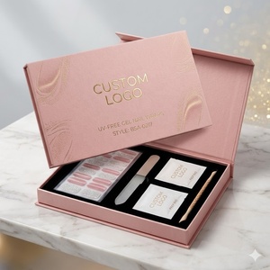 ชุดทำเล็บเจลแบบไม่ต้องอบ UV กล่องของขวัญสุดหรู สีชมพูกลิตเตอร์ ชุดทำเล็บกึ่งสำเร็จรูป ขายส่ง สติ๊กเกอร์ติดเล็บแบรนด์ส่วนตัว - Product Image 1