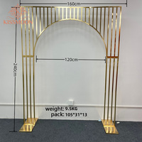 Arche de mariage moderne en métal doré, support de toile de fond géométrique à lattes, autoportante pour cérémonie, banquet, location et événements