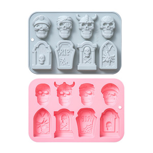 Moldes de Silicona para Pasteles con Diseño de Calavera y Lápida, Reutilizables, de Grado Alimenticio, Lindos Moldes Magnéticos de Silicona para Chocolate, Dulces y Hielo - Product Image 1