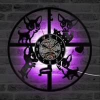 Jam Dinding Vinyl Record Desain Kartun Vintage LED Bercahaya Jam Analog Quartz Senyap Jarum Warna-warni Lampu Dapat Berubah Antik