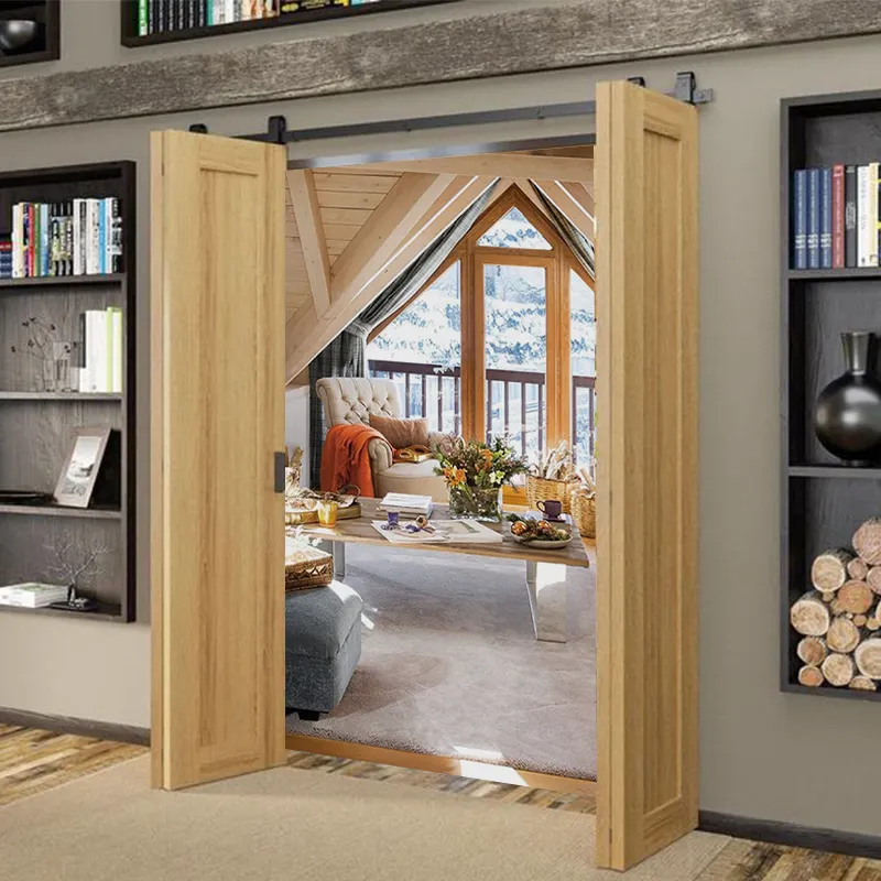 Design moderno laje celeiro porta para casas quarto interior deslizante bi-folding porta de madeira fábrica atacado