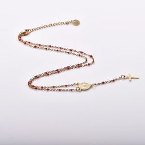 Collar con Cruz Virgen Chapada en Oro, Cadena de Cuentas Multicolor, Joyería Religiosa Católica para Mujer, Antideslustre, Uso Diario - Product Image 3