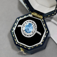 Bijoux fins 925 bague en argent sterling couleur bleue pierre zircon cubique pour femmes et filles forme de coeur
