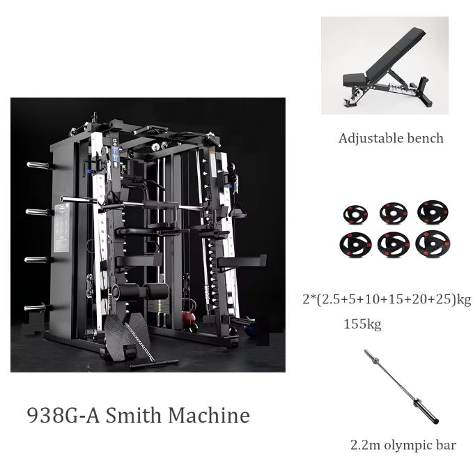 Machine 938G+banc+plaques 155kg+barre 2,2m