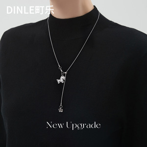 สร้อยคอ Dinle Silver Pony พร้อมจี้รูปดอกไม้ สายปรับได้ สำหรับผู้หญิง ของขวัญ แฟชั่น สร้อยคอสำหรับใส่กับเสื้อสเวตเตอร์ - Product Image 2