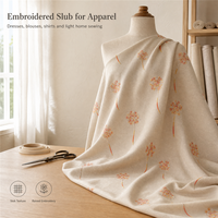 Tissu brodé en viscose et lin LONGXUN, motif pissenlit sur fond crème, vente en gros, fournisseur textile OEM ODM