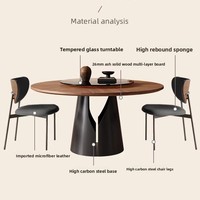 Ensemble table et chaises rondes en bois massif style rétro français, motif incrusté en noyer noir, style moderne du milieu du siècle, pour maison et petit appartement