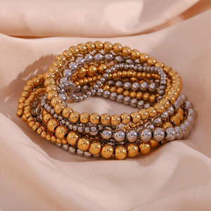 Nouveaux bracelets de mode, bijoux fantaisie, bracelets en argent plaqué or 18 carats, acier inoxydable, bracelets à perles pour femmes - Product Image 1