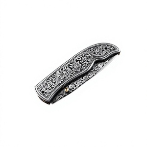 Navaja de bolsillo plegable grabada a mano con hoja de acero inoxidable, mango con punta de cuchillo y funda de cuero, cuchillo de uso diario. - Product Image 3