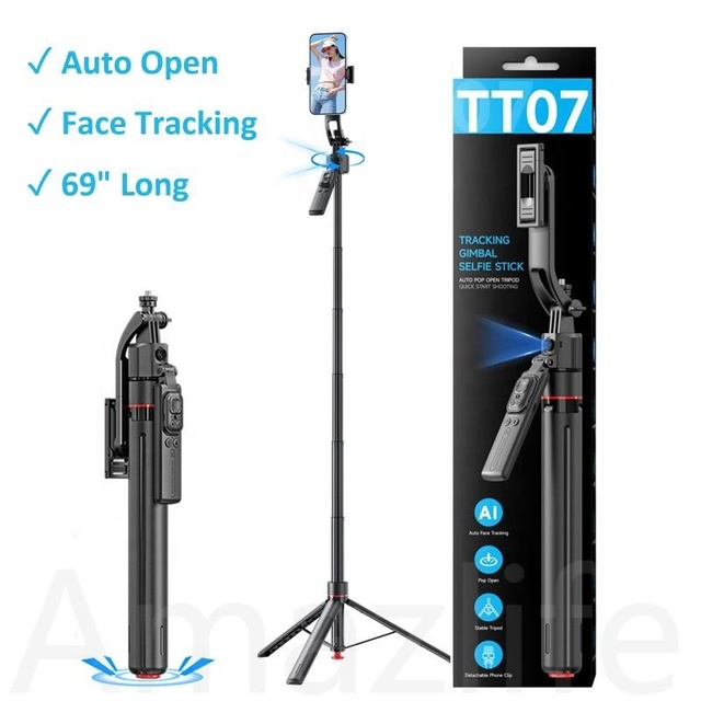 69inch TT07 Auto Pop Open AI Face Tracking Smart Follow 360 Rotation Selfie Stick Tripod for Mobile Phone Smartphone Camera