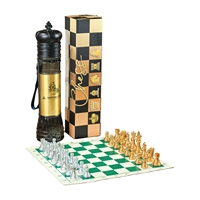 SEIPTING Boîte d'échecs style couronne en or/argent, design pliable portable, plateau vert en résine et cuir, coins arrondis