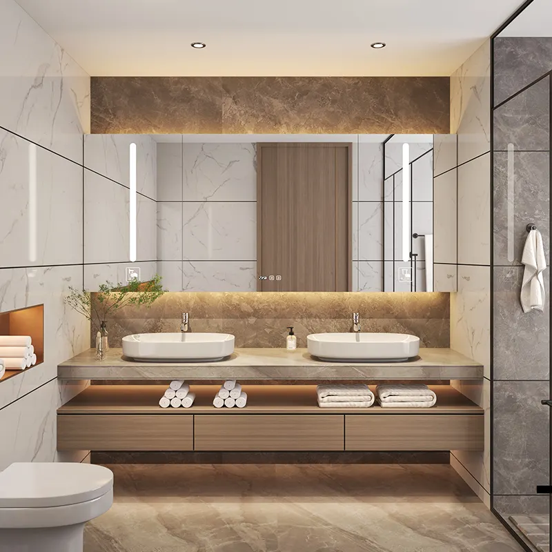 Mobili da toeletta moderni di lusso per il bagno che illuminano la vanità impermeabile del bagno di stoccaggio del bagno