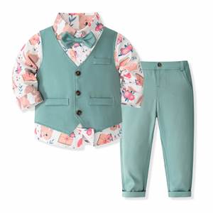 Ensemble Gilet et Chemise Imprimée Maxfree pour Enfants – Tenue de Gentilhomme Automne – Smoking Bleu Marine Élégant pour Garçons – Style Européen - Product Image 2