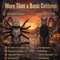 Costume d'Halloween pour animaux de compagnie : Araignée réaliste avec 8 pattes en fourrure, col ajustable, design de dessin animé, en feutre doux de 3 mm pour chat et chien