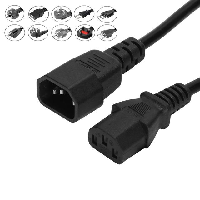 C13 to C14 Power Cord Extension Cable for Server Connection US EU UK Plug Standard 10A Current PVC Jacket AC Power Cord