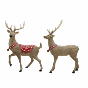 Estatua de reno con efecto tallado de madera de pie de resina con purpurina blanca con escultura de alce de poliresina figurita decoración de Navidad - Product Image 6