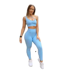 Großhandel Yoga Drops hipping Strumpfhosen und Top Mädchen Boxer Frauen aktive Kleidung für Fitness Fitness Mesh One Shoulder BH Jogger Set