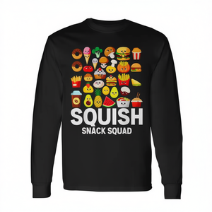 Camiseta de manga larga Squish Snack Squad con diseño gráfico temático de comida, ropa unisex - Product Image 2