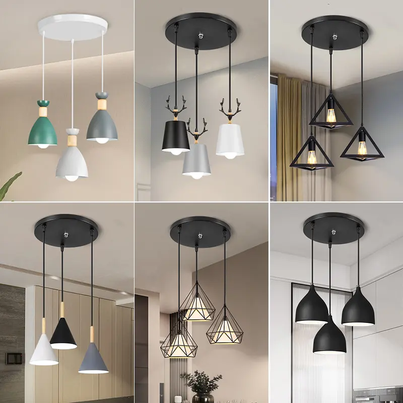 Metal Pendant Lamp Indoor Loft Ceiling Light Modern Nordic Industrial 3 Heads Led Chandeliers Light for Restaurant Coffee Bar