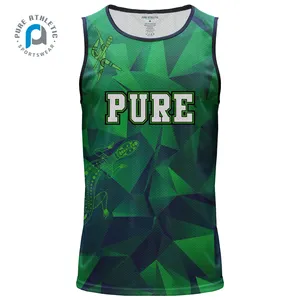 Pure 2024 custom wholesale green polyester running singlets for men tank top set women
