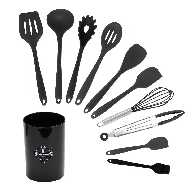 Cooking non-stick pot storage barreled wooden handle silicone kitchenware 12 piece set silicone kitchenware 11 piece set